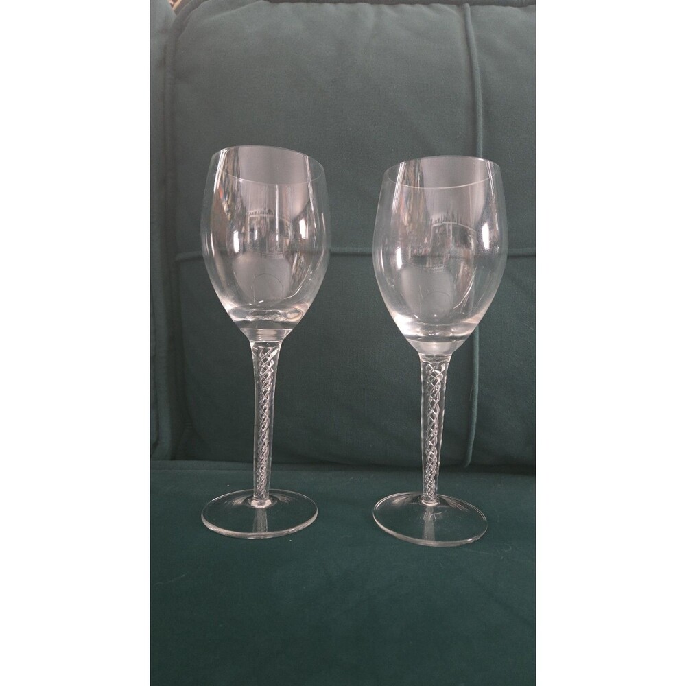 Set of 2 Spiral Air Twist Stem Clear Water Goblets 9"